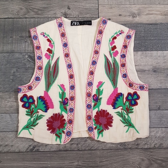 Zara open front embroidered vest 6895/224 - Picture 8 of 16
